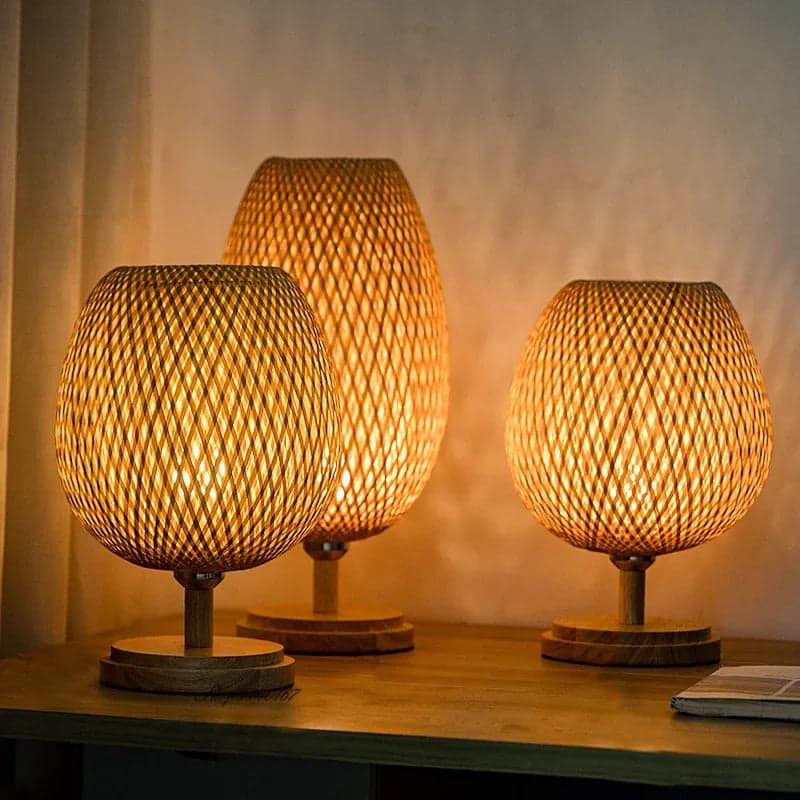 Lampa Stołowa Bambusowa Vintage – Rustykalna Dekoracja do Salonu